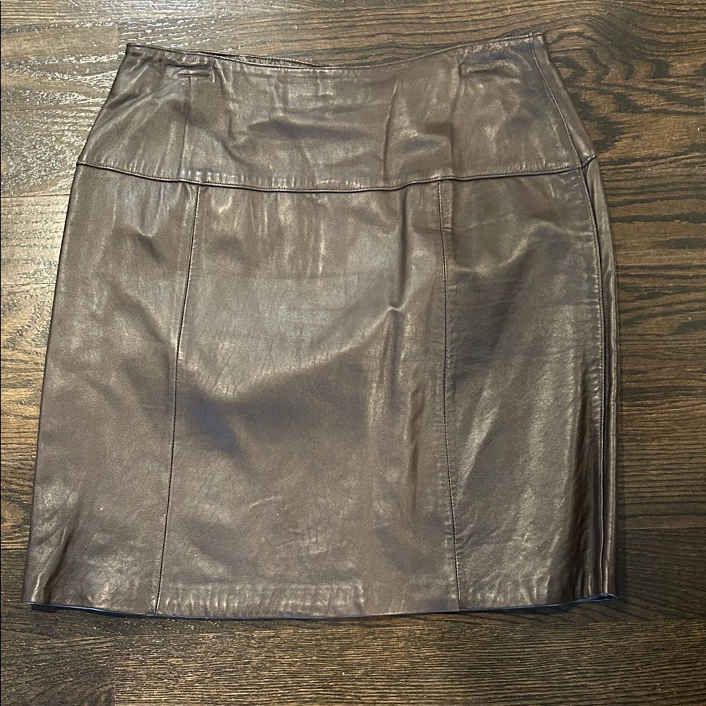 Lord & Taylor Chocolate Brown Leather Mini Skirt Size 14 Vintage Classic